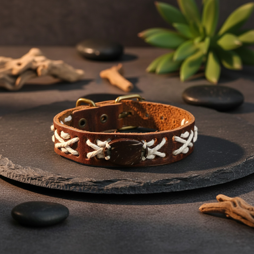 WiCard Brown Heritage Stitch NFC Bracelet